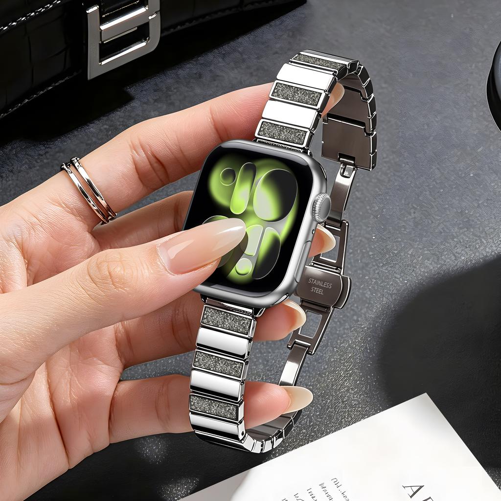 Rhinestone Piano Link Metal Watch Band, Luxury Strap for Apple Watch Series 1-11 38/40/41/42/44/45/46/49mm, Women Replacement Wristband