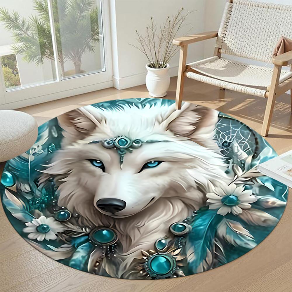 Wolf Round Office Rug Design for Dormitory Entryway Playrooms Living Rooms Anti-slip Round Rug Anime Office Decor Perfect Birthday Christmas Gift Idea