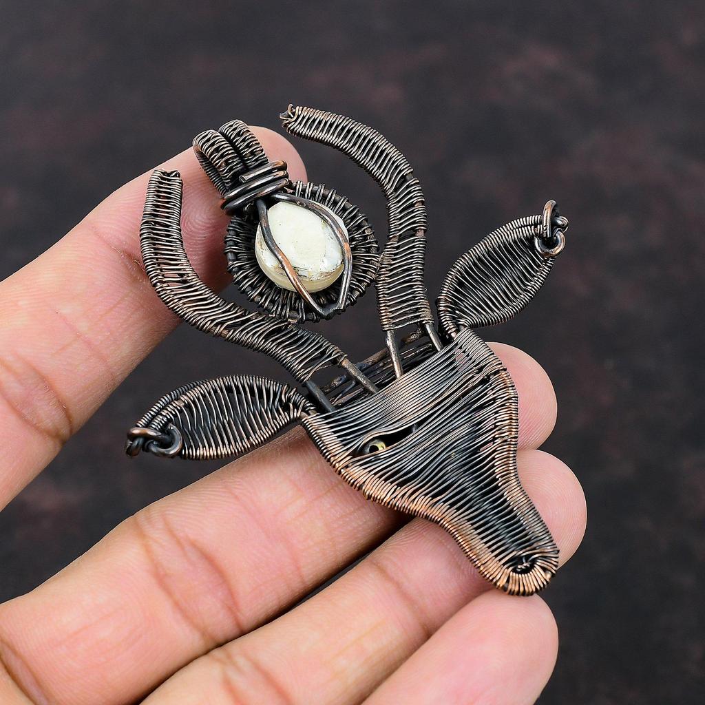 Mother Of Pearl Pendant Copper Wire Wrapped Pendant Handmade Jewelry Gemstone Pendant Beautiful Copper Jewelry Cow Face Pendant Gift For Her