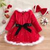 Santa Suit Christmas Santa Clauses Costume for Kids Girls Santa Costume Outfits Bow Headband + Glitter Tutu Dress