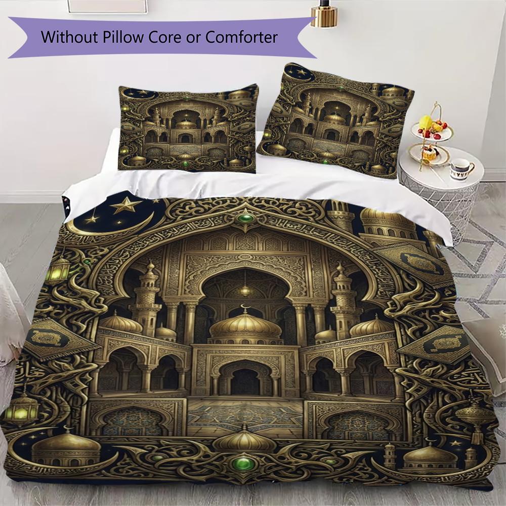 Muslim Pattern Bedding Uilt Set Uilt Cover Pillowcase Home Decoration Birthday Gift (1 * Duvet Cover + 2 * Pillowcase  Without Core)123