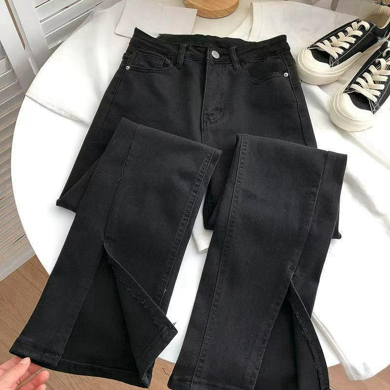 Универсальные брюки с разрезами, высокой посадкой, стрейч-деним, микроклеш, широкие брюки, лето XXL