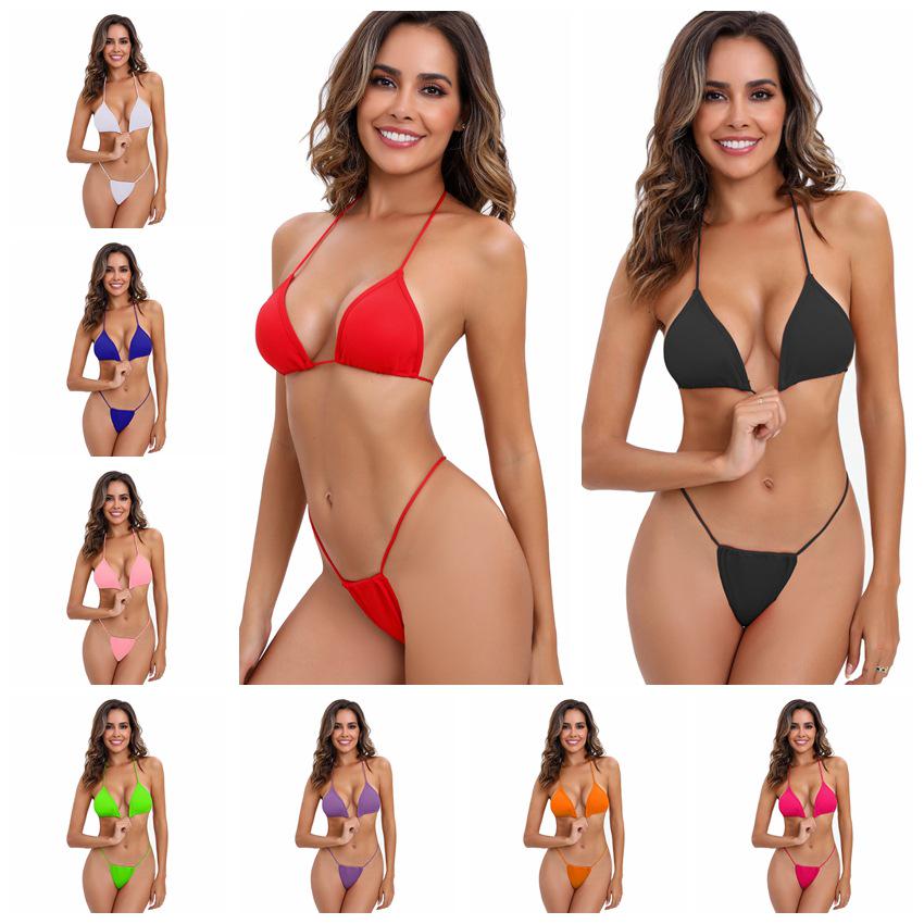 2026 Modern Lace-Up Bikini Solid Color Split Swimsuit - Stylish & Sexy Women s Set S