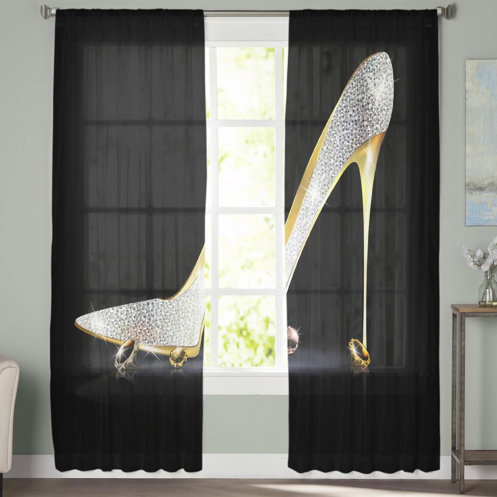 High Heels Diamant Glänzend Tüll Vorhänge Für Wohnzimmer Schlafzimmer Voile Vorhang Heimdekoration Transparent Balkontür Vorhang
