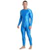 Men‘s Compression Swimwear & Gym Romper S-3XL: Shiny Long Sleeve Jumpsuit with Front Zipper, Flatlock Seams for Comfort