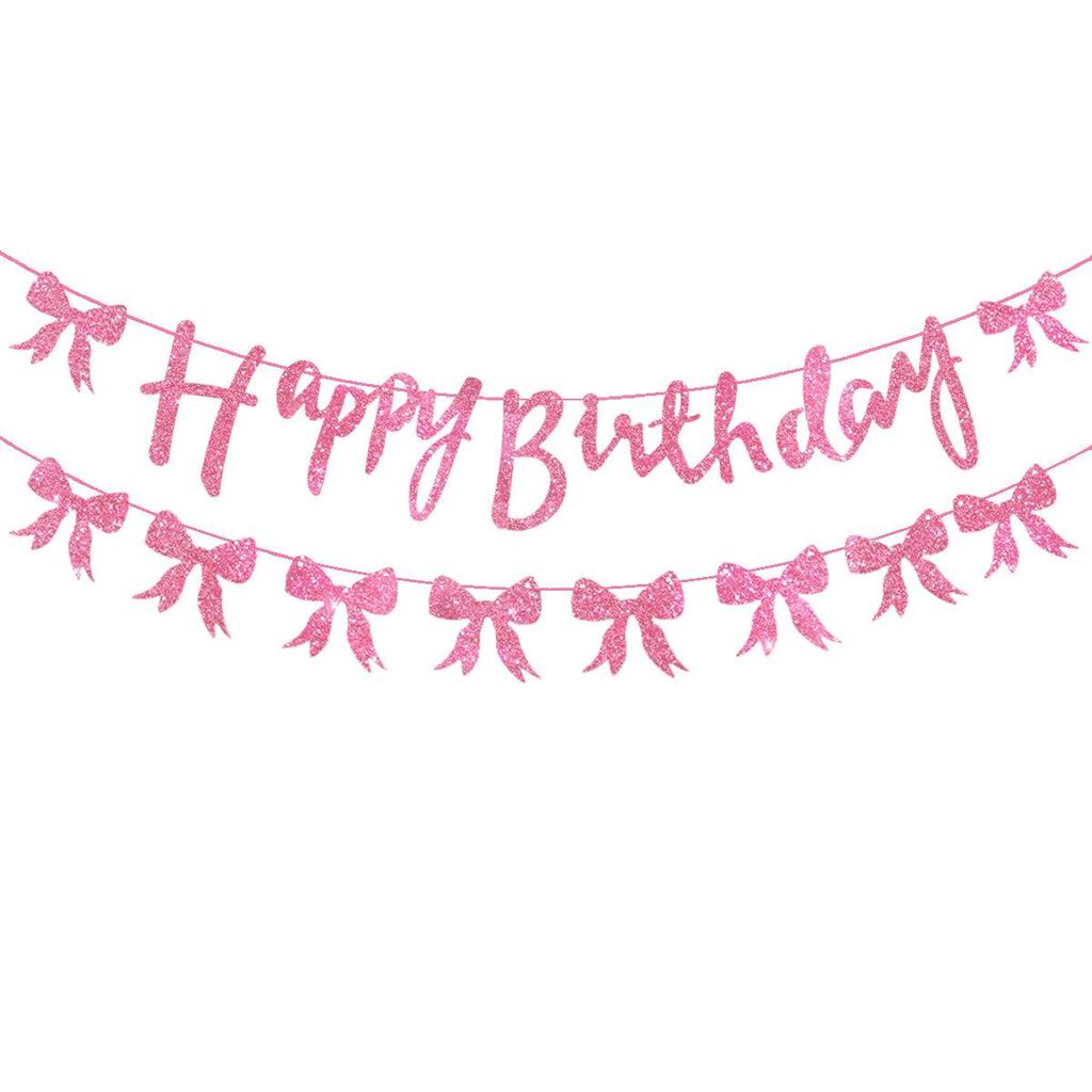 Pink & Black Glitter Bow Birthday Banner Decoration