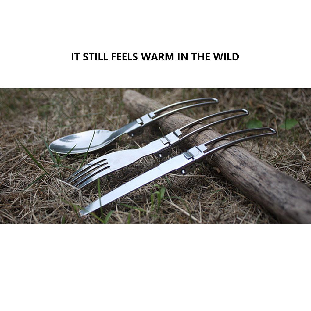 Portable Utensil 3 In 1 Stainless Steel Folded Tableware with Storage Bag Multifunctional Dinnerware Picnic Cutlery