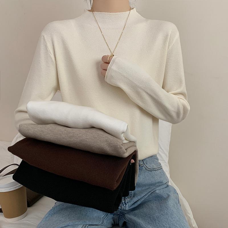 Soft waxy semi-turtleneck bottoming shirt women's autumn and winter loose inner top basic casual and thin knitted sweater