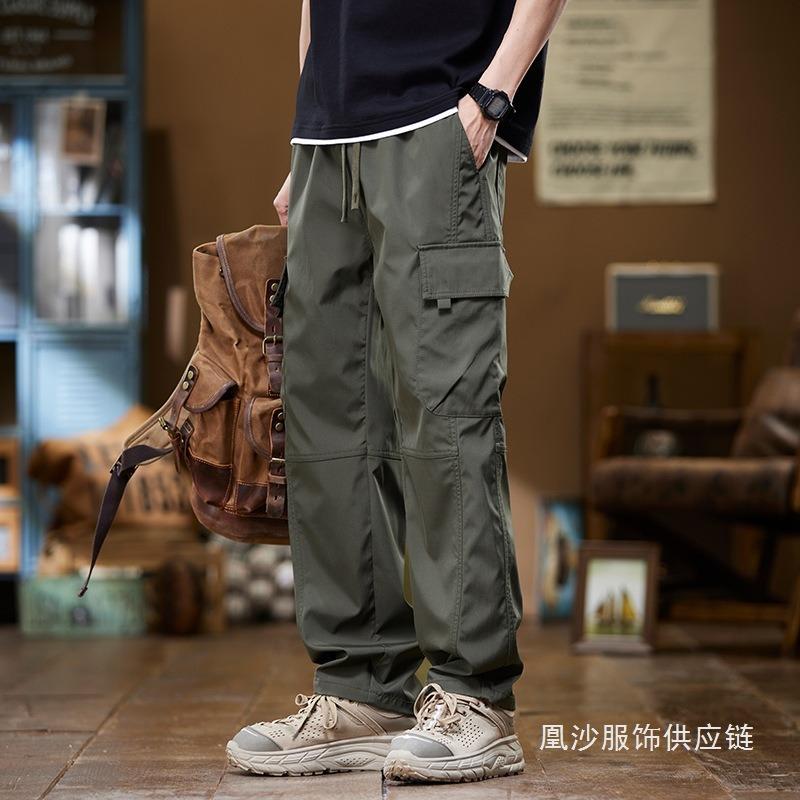Mens Loose Straight Cargo Pants Casual Work Trousers