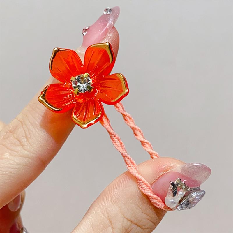10Pcs Girls Elastic Hair Bands With Rhinestone And Flower Decorations High Elasticity Durable Hair Ties For Outdoors Party