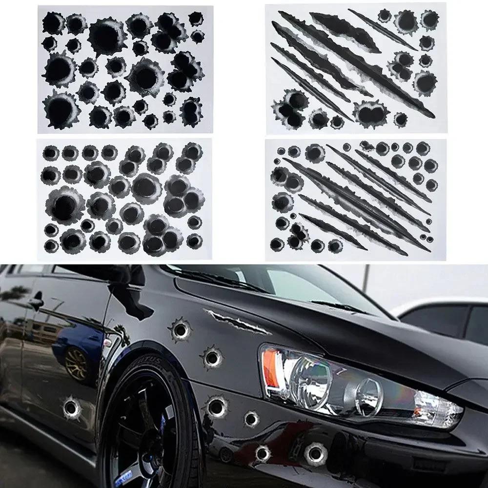 Funny Car Stickers 3D Bullet Hole Car Side Car-covers Motorcycle Scratch Realistic Bullet Hole Waterproof Accessories Tools