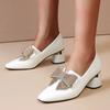 2024Women's Outdoor Heels Fashion Chunky Heel Leisure Shoes Anti-slip Slip-On Breathable Casual Shoes Rhinestone Butterfly Knot