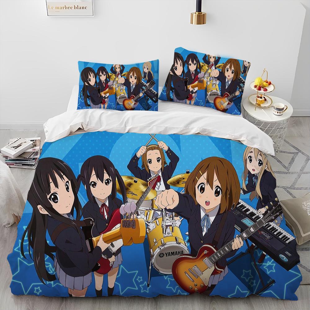 3D K-ON Cartoon Cute Lolita Kawaii Girls Comforter Bedding Set,Duvet Cover Bed Set Quilt Cover Pillowcase,Queen Size Bedding Set