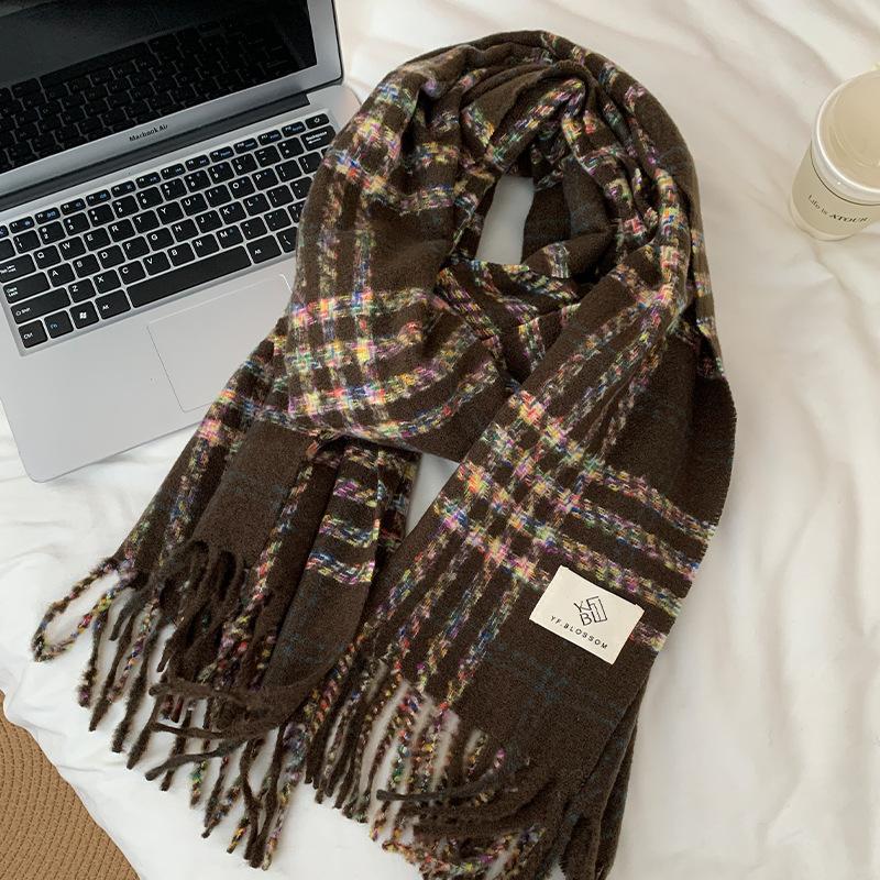 New imitation cashmere scarf women's winter high-end feeling small fresh plaid thickened warm shawl scarf