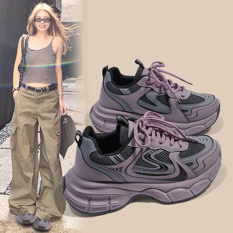 Autumn Fashion Design Sense Sneakers Breathable Versatile ins Lightweight Purple Daddy Shoes Women