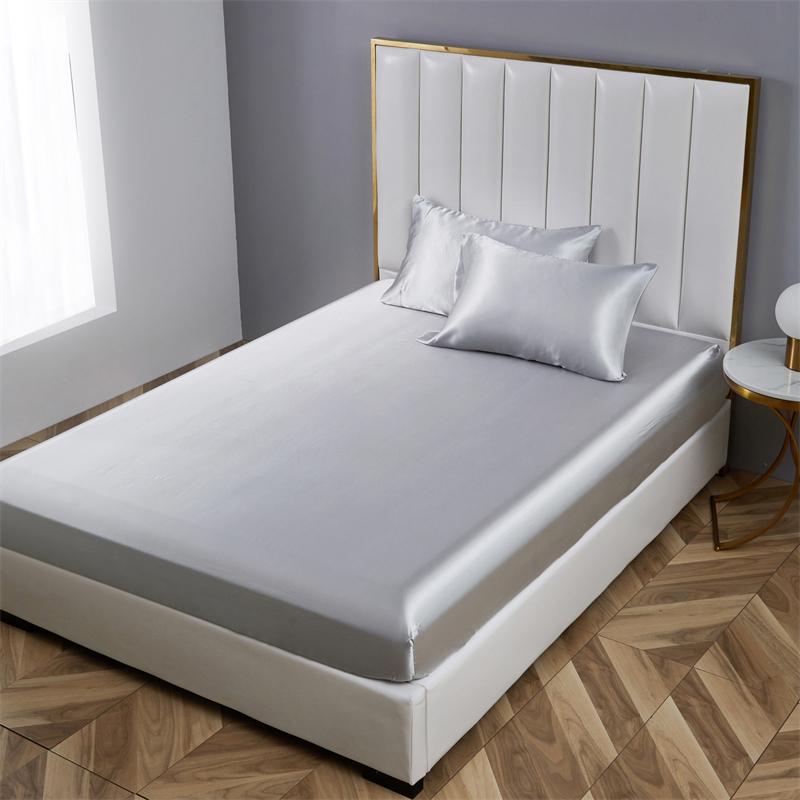 Hochwertiges Satin-Bettlaken-Set 3/4-teilig Queen Weich Seidig Spannbettlaken Flaches Bettlaken Kissenbezüge Uni Luxuriöse Bettlaken-Sets