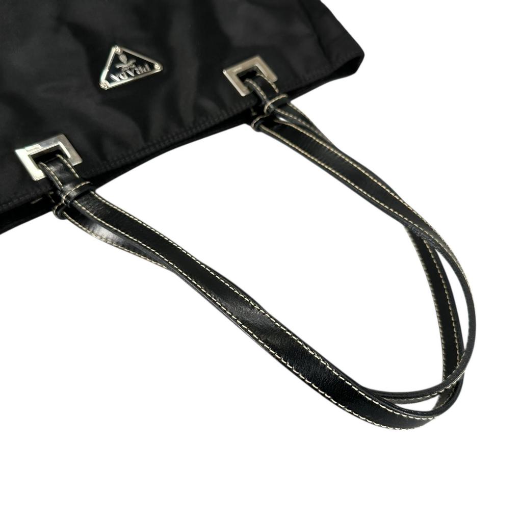 PRADA Triangular logo Tote Bag black Women used