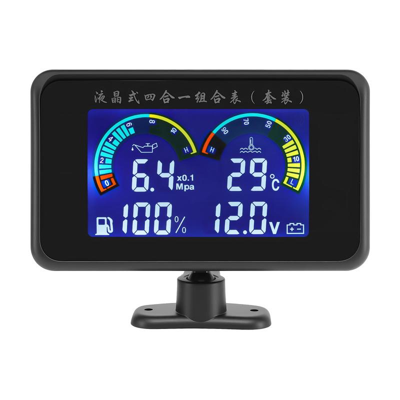 HD Digital Car LCD Display Gauge Universal 4 in1 Water Temp Voltage Fuel Level Oil Press Instruments Sensor NPT 1/8 12V/24V