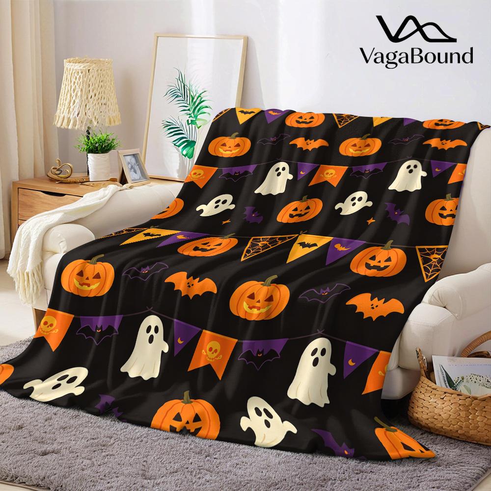 Halloween Bunting Flags Flannel Blanket Warm Soft Halloween Christmas All-Season Couch Decorative Cozy Warm Gift