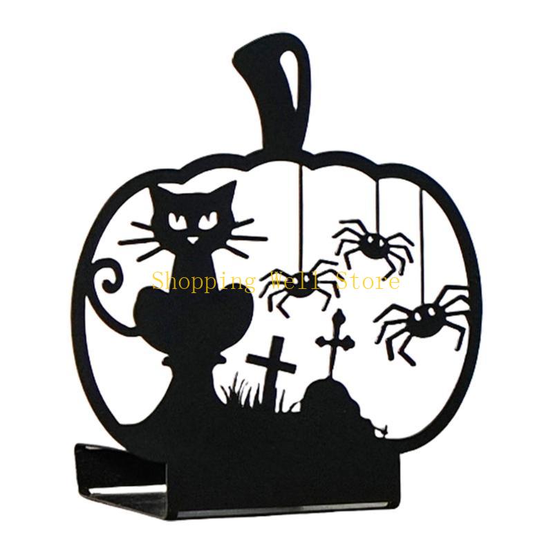 KX4B Halloween Holders Horror Ghostly Bat Spiderweb Black Candlestick Table Centerpieces Tealight Stand Decors