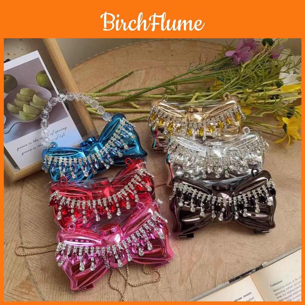 Mini Crystal Bow Makeup Mirror Bag With Chain Strap For Girls And Women