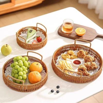Handmade Imitation Rattan Storage Basket Large Capacity Dry Fruit Storage Tray  Desktop