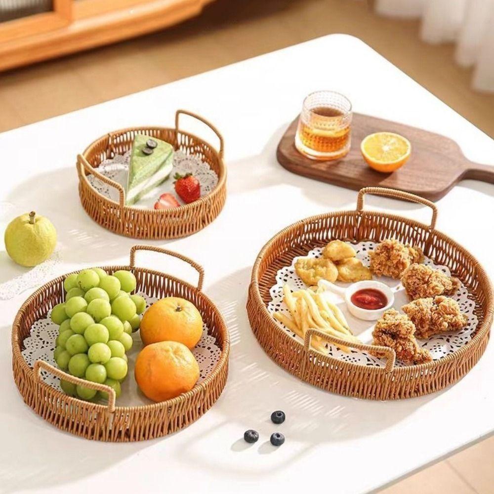 Handmade Imitation Rattan Storage Basket Plastic Dry Fruit Storage Tray  Kitchen