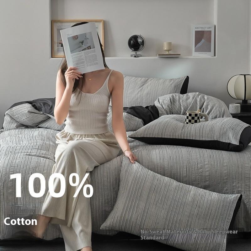 Pure Cotton Bedding Four-piece Set Skin-friendly and Breathable Washed Sheets Quilt Covers Pillowcases