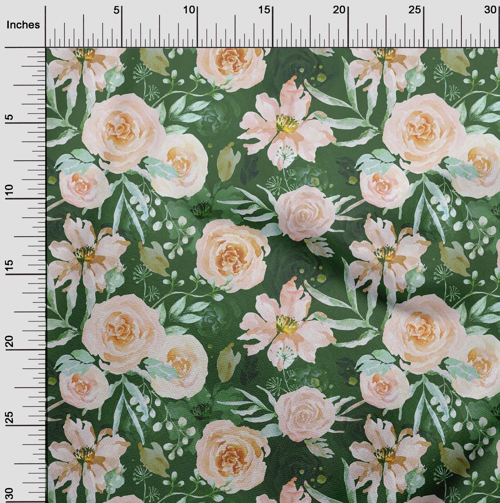 oneOone Cotton Flex Dark Olive Green Fabric Leaves & Clover Sewing Material Print Fabric By The Yard 40 Inch