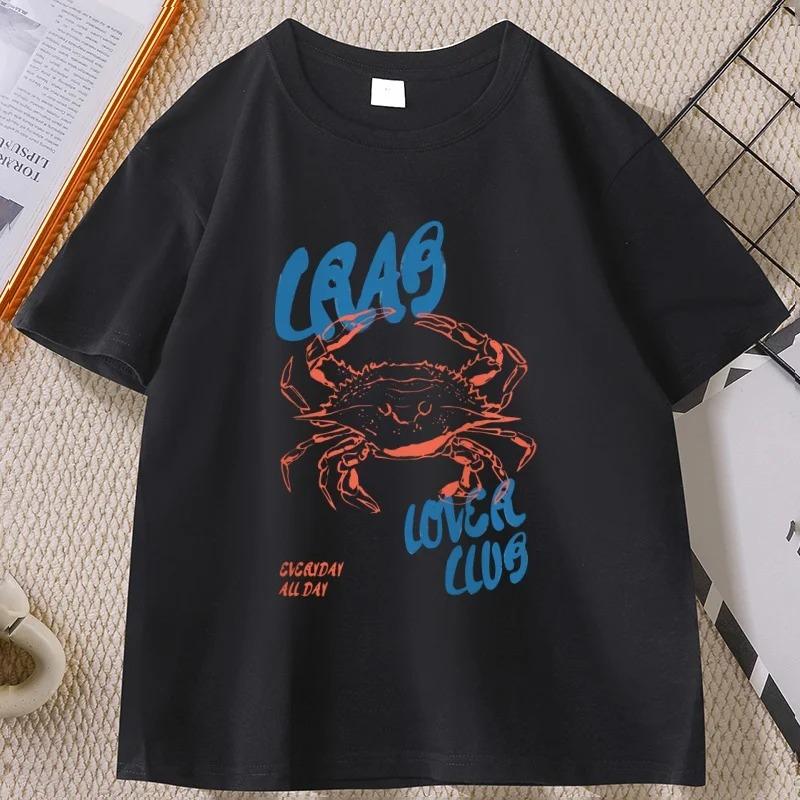 Summer Crab Lover T Shirt Crab Lover Club Print Tee Casual Neutral Clothing for Beach and Vacation Outfits