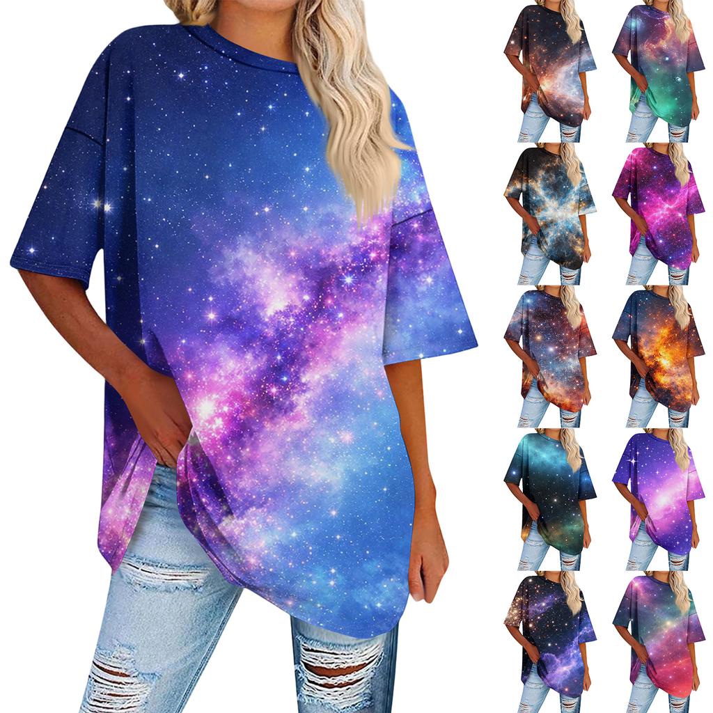 T-shirt de Manga Curta Casual com Estampa Moderna de Gola Redonda para Mulheres e Homens