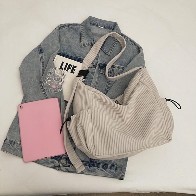 New Fashion Corduroy Women's Large Capacity Shoulder Crossbody Bag Vintage Solid Color Dumpling Hobo Bag for Travel and Daily CLE
