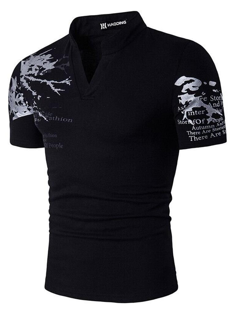 Men's Short Sleeve Stand Collar T-Shirt with 3D Print