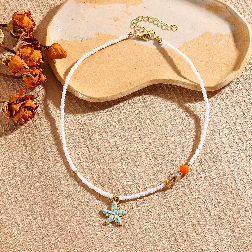Color Blocked Bead Collarbone Chain Ocean Design Ceramic Necklace Small Fish Bohemian Necklace for Women
