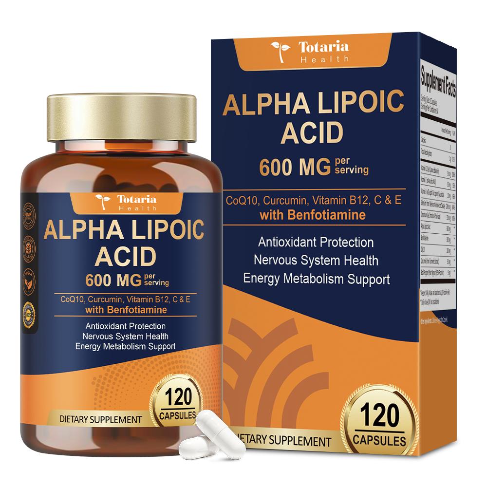 Totaria Alpha-Lipoic Acid 600mg ALA Benfotiamine High-Concentration Antioxidant Supplement Free Radicals Cell Energy | 1 Pcs 120 Tablets
