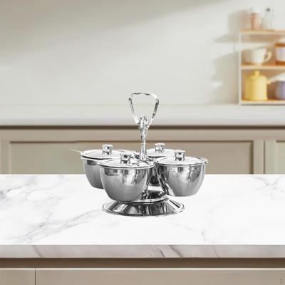 Serving Bowls Set Condiment Bowl 4 Unit Display Stand Chip Dips Divided Tray