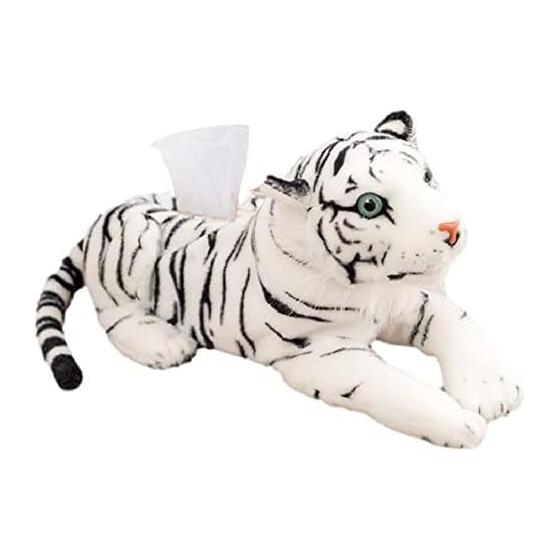 Plush Tissue Cover Animal Tissue Case Real Tiger Tiger White Tiger Leopard Tissue Box Fluffy Cute Stylish Interior (White Tiger) [Parallel Import]