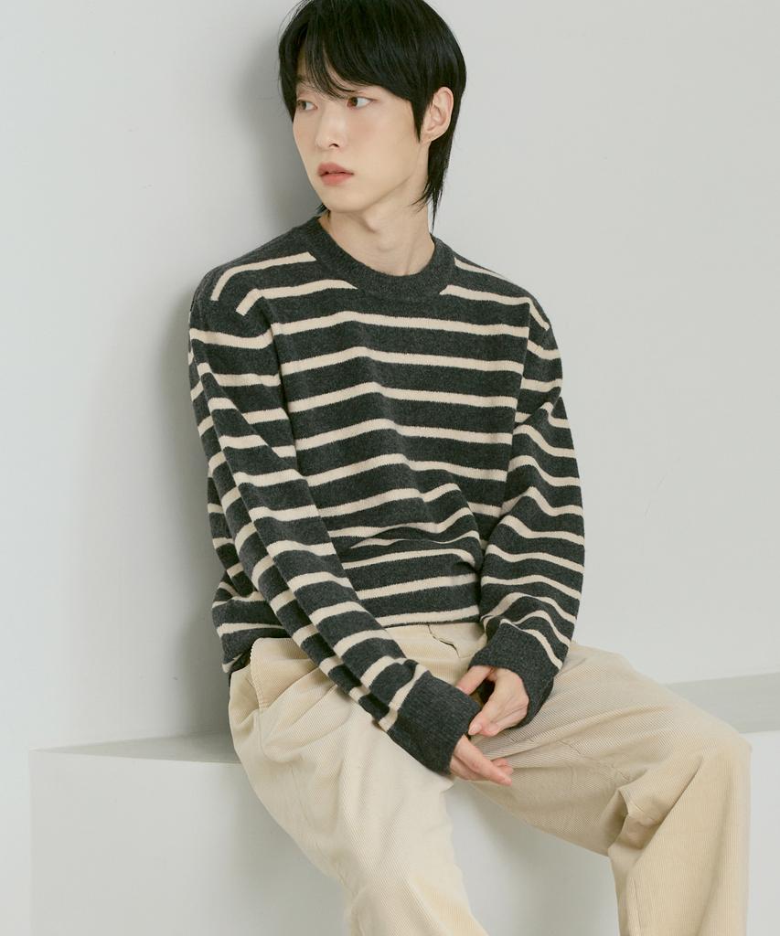 210EDIT Fossil Knit Stripe Knit [Charcoal]_Zf4Sw083