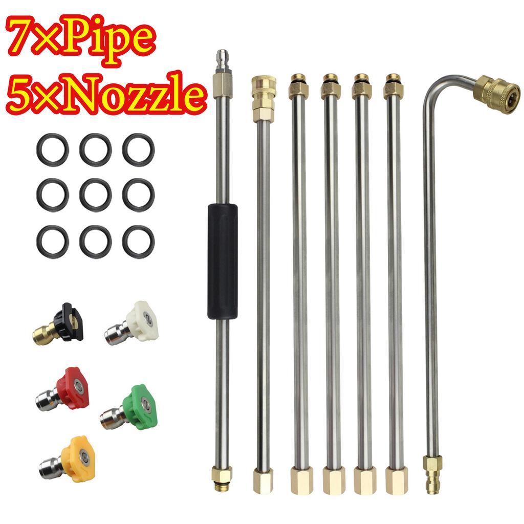 Pressure Washer Extension Wand,1-7PCS Washer Lance,5 Nozzle Tips,1 Gutter Cleaner Attachment Curved Rod,4000 PSI Cleaning Tools
