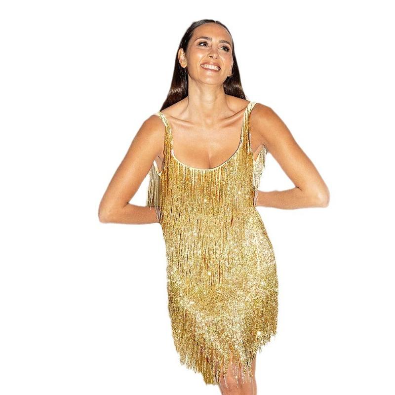 Spring New Sexy Backless Shiny Fringed Dress, Suspender Shiny Short Skirt, Women's Clothing
