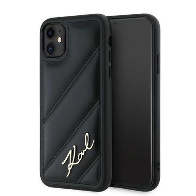 Karl Lagerfeld Klhcn61Pqdsmgk iPhone 11 / Xr 6.1 Černý/Black Pevné pouzdro Diagonálně prošívané Písmo