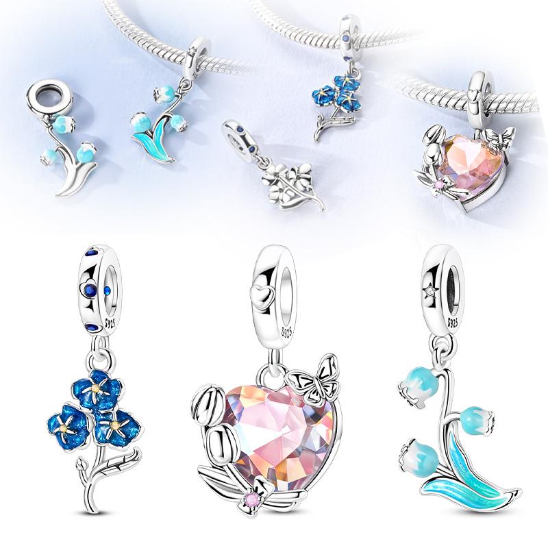 Copper Tulip Lily Large Heart Shape Zircon Pendant Charms Charm Fit Original Diy Bracelet Accessories Women Jewelry