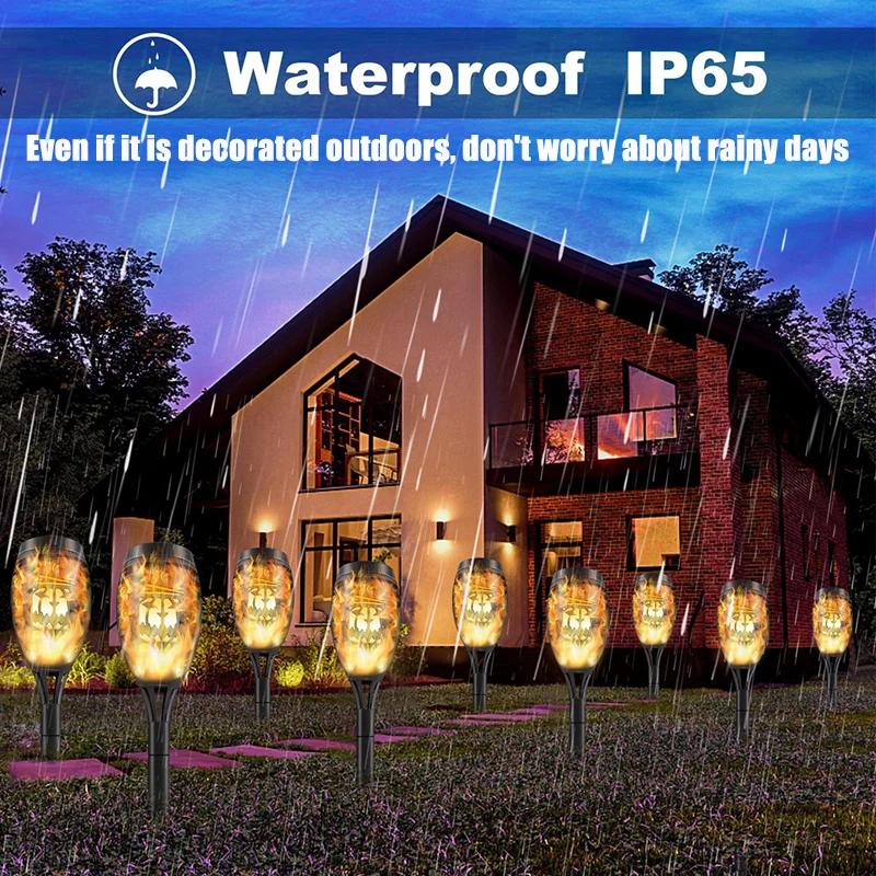 Flickering Flame Solar Garden Lights, Waterproof Outdoor Lawn Lamp Realistic Fire Effect for Yard Patio Pathway Halloween Holiday Decor Lighting