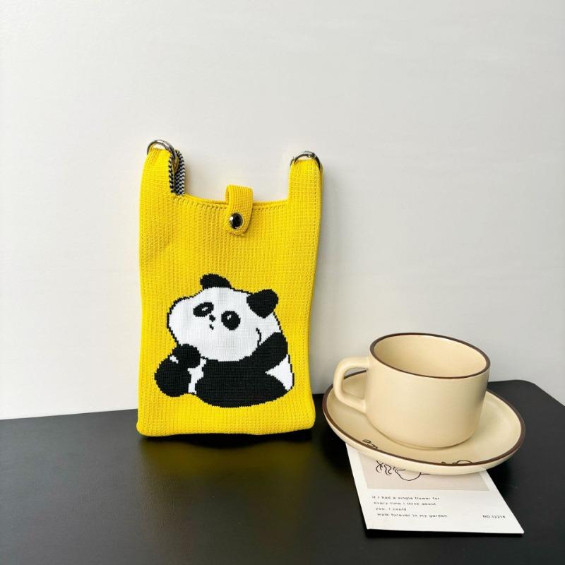 Panda Mobile Phone Bag Cute Knitted Bag High Sense Personality Versatile Dopamine Shoulder Messenger Bag Dopamine Wind