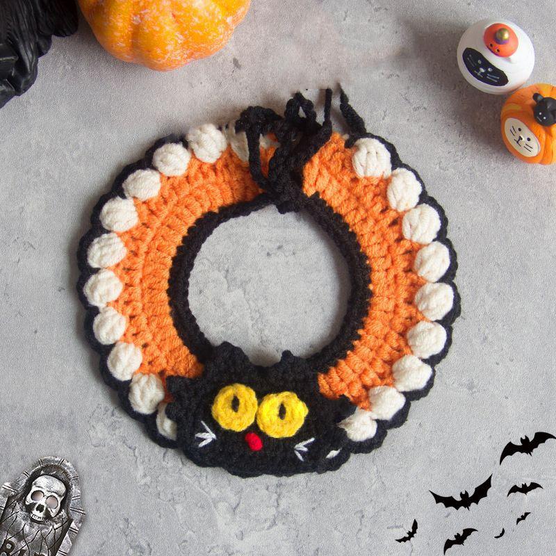 Cute Halloween Pet Cat Dog Woven Scarf Hat Clothing Collar Kawaii Cartoon Cats Dress Up Clothing Costume Pet Accessories