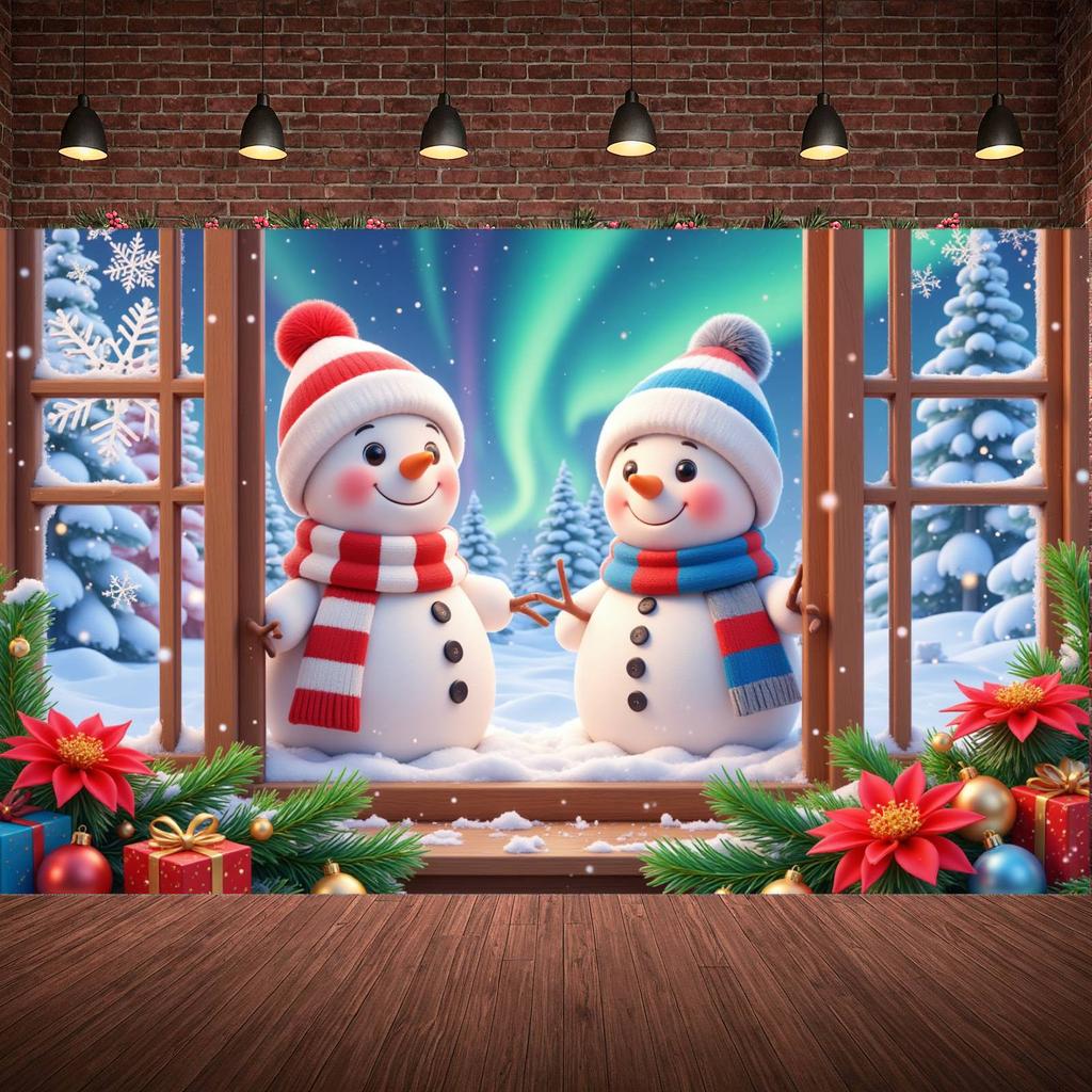 Snowman Banner Plush Snowman Christmas Party Banner Xmas Banner Poinsettia Accent For Xmas Event Winter Holiday Home Decoration