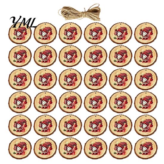 DIY Holiday Craft Supplies 12/24/36Pcs Christmas Gnome Wooden Ornaments, Round Wood Slice Hanging Decorations, Santa Party Ornaments Print Designs for