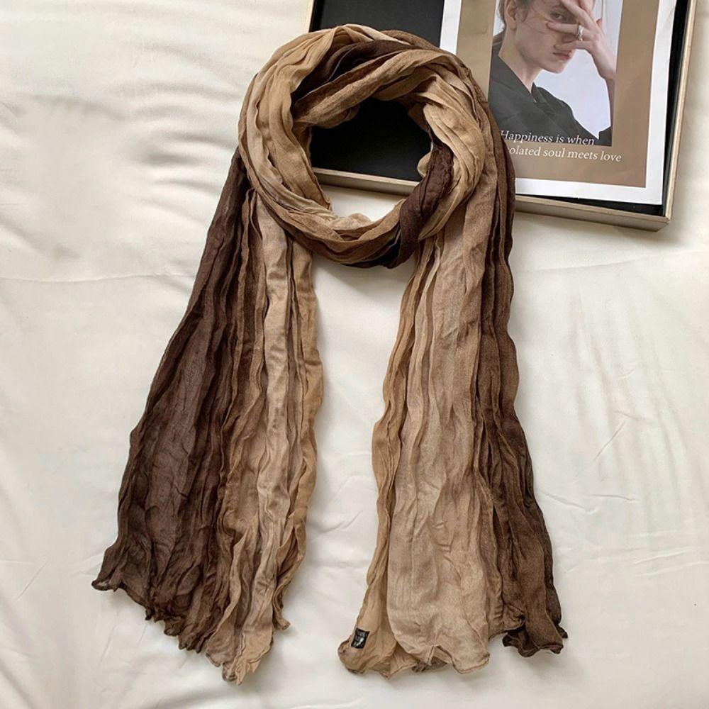 Warm Gradient Texture Scarf Windproof Bandana Shawl Wraps Women's Long Pleated Shawl  Autumn Winter