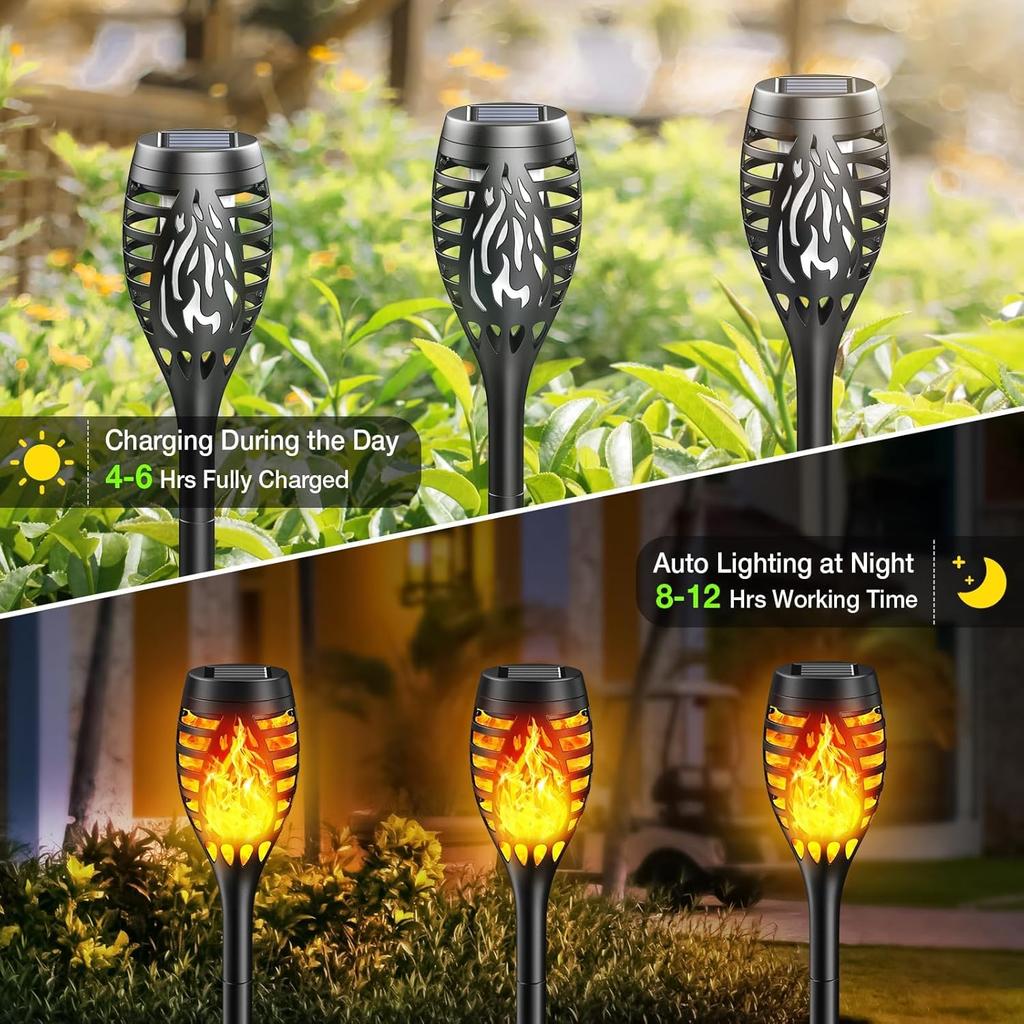 10 Pack Solar Torch Lights Outdoor Flickering Flame for Halloween Yard Patio Lawn Decor - Waterproof Solar Garden Lights