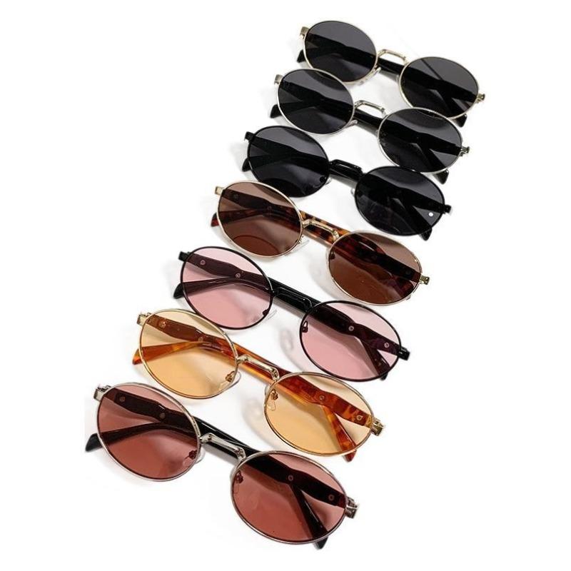 Elliptical Metal Personalized Sunglasses for Women European and American Fashion Retro Street Pography Sunglasses